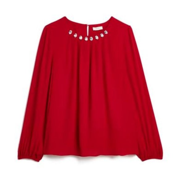 LAURA (petites):  Rhinestone Detail Blouse - red - Picture 4 of 8